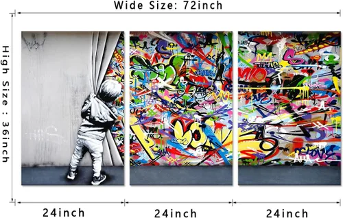 Miniatura 6 de 3 Piezas de Arte de Pared Banksy en Lienzo, Póster de Graffiti, Decoración de Pared con Citas Inspiradoras, Nunca Te Rindas, Obras de Arte para Sala