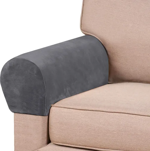 Miniatura 8 de PrinceDeco 4 Pack Thick Velvet Stretch Armrest Covers for Chairs and Sofas - Non Slip, Brown