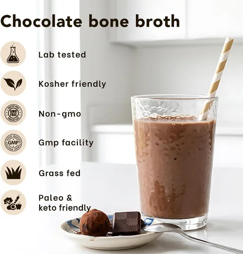 Miniatura 4 de Zammex Polvo de proteína de caldo de hueso, carne de res alimentada con pasto puro, proteína de chocolate en polvo, suplemento de colágeno