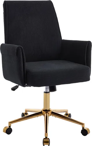 Miniatura 26 de YITAI Silla de escritorio giratoria de terciopelo de 360°, moderno sillón de oficina en casa con base dorada y ruedas para tocador, cómoda silla