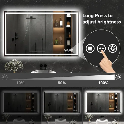 Miniatura 3 de Espejo de baño LED de 24 x 40 pulgadas, espejo de baño antivaho con luces, espejos de tocador iluminados montados en la pared, regulable