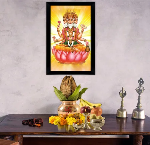 Miniatura 3 de Lord Brahma On Lotus - Marco de fotos religioso con marco, marco de pared negro, marco de fotos de elefante de Dios, decoración de pared