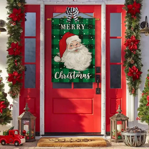 Miniatura 3 de AVOIN colorlife Bandera de casa de Papá Noel de Navidad de 28 x 40 pulgadas de doble cara, bandera decorativa al aire libre de Navidad, verde