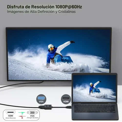 Miniatura 5 de BENFEI Adaptador HDMI a VGA, chapado en oro (macho a hembra) para computadora, escritorio, laptop, PC, monitor, proyector, HDTV, Chromebook