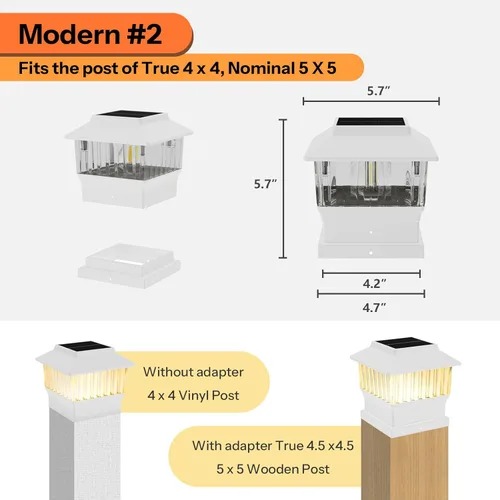 Miniatura 2 de Paquete de 4 luces solares para tapa de poste, modernas #2: se adapta a postes de vinilo de 4 x 4 y madera de 5 x 5 pulgadas, temperatura de 3