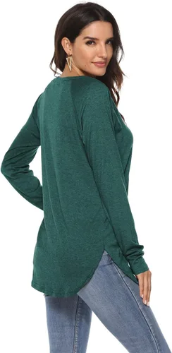 Miniatura 5 de Newchoice - Camiseta informal de manga larga tipo murciélago para mujer, cuello redondo, estilo básico, ajuste holgado