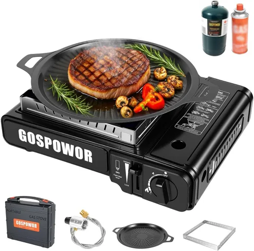 Miniatura 13 de Estufa de camping portátil de combustible dual Propane or Butane, 10,000 BTU, Automatic Ignition, Carrying Case & Windblocker, Emergency