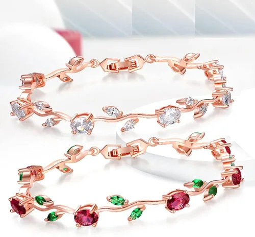 Miniatura 6 de 18K Rose Gold-Plated Crystal Bracelet for Women Red & Green Shiny Gemstone Tennis Bracelet Diamond Bangle Bracelet for Girls Fashion Jewelry