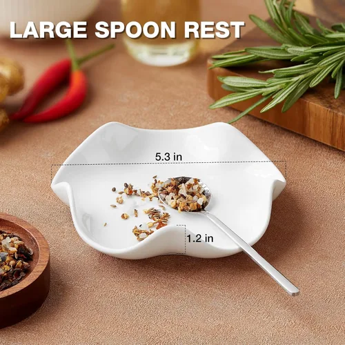 Miniatura 3 de Qipecedm Soporte de cuchara de cerámica, patrón blanco y negro de 5.3 pulgadas, resistente al calor, soporte para cuchara de cocina para encimera
