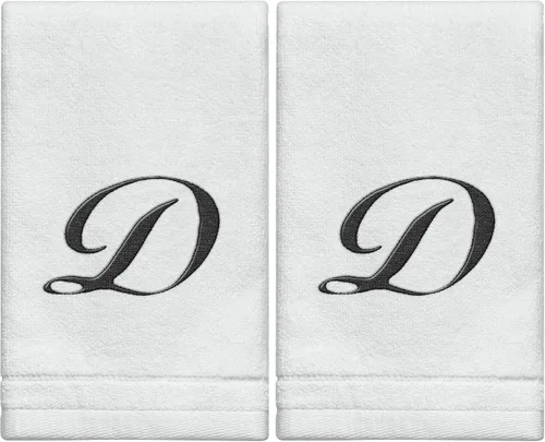 Miniatura 9 de Toallas de dedo personalizadas con inicial - Paquete de 2, 11x18 - Bordado negro en toalla blanca, toallas modernas con monograma, gran regalo