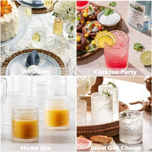 Miniatura 5 de Hobnail - Juego de 6 vasos (13 onzas), vasos vintage, vasos de cóctel, vasos de vidrio en relieve para cocina, juego de vasos para cerveza, jugo