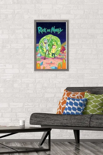 Miniatura 2 de Trends International Rick And Morty - Póster de pared de cubierta, 14.725 x 22.375 pulgadas, versión enmarcada de madera de granero
