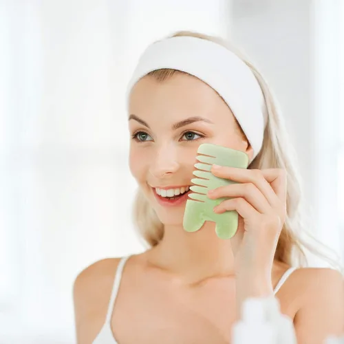 Miniatura 6 de Geiserailie 2 piezas de peines de jade suministros esteticista masaje piedra pelo Gua Sha raspado cuero cabelludo peine herramienta de masaje facial