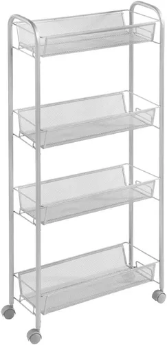 Miniatura 8 de mDesign Carrito organizador de almacenamiento de metal de acero delgado con 4 estantes para lavandería, cocina, organización de baño, soporte