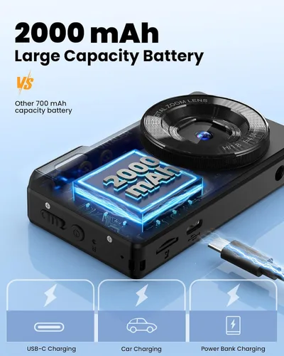 Miniatura 4 de Cámara Digital con Lente Frontal y Trasera, Cámara de Enfoque Automático de 64MP 4K para Fotografía con Tarjeta de 32GB, Cámara Compacta Portátil