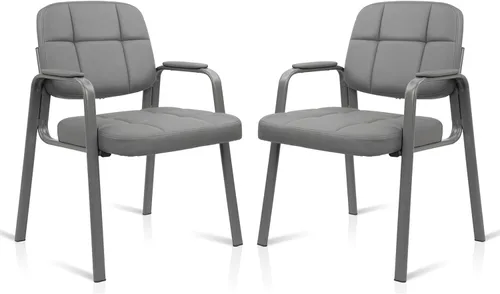 Miniatura 38 de CLATINA Sillas de recepción de espera sin ruedas, silla de invitados de cuero con brazos acolchados, modernas sillas de escritorio de oficina marrón