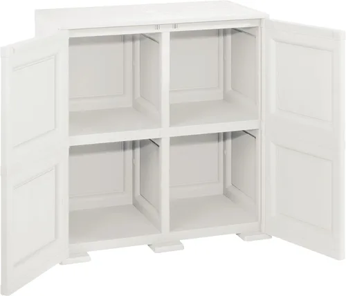 Miniatura 4 de CleverMade Omnimodus - Armario de almacenamiento de plástico con puertas; armario ligero con 1 estante para organización; fácil montaje, color crema