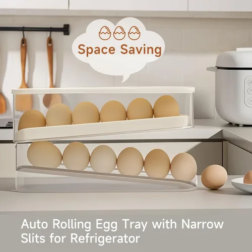 Miniatura 4 de Soporte rodante para huevos para refrigerador, dispensador de huevos para refrigerador, contenedor de almacenamiento rodante automático