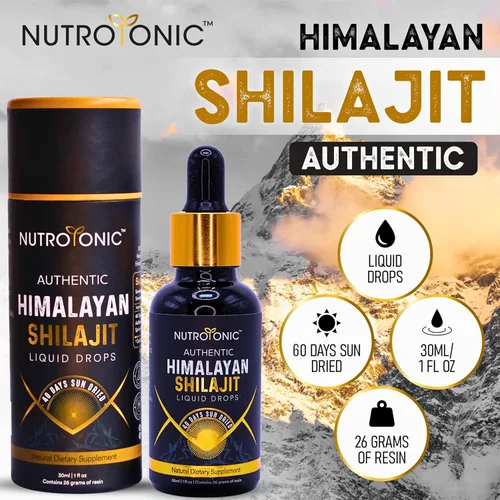 Miniatura 7 de NutroTonic - Gotas líquidas auténticas de Shilajit del Himalaya - Shilajit para hombres y mujeres - 60 días secado al sol - Grado oro raro A+