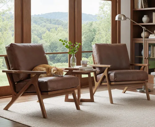 Miniatura 17 de HNY Mid-Century - Silla decorativa tapizada moderna, sillón de tela de lino con marco de madera maciza, cómoda silla de descanso con almohada