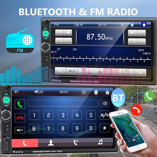 Miniatura 2 de Podofo Estéreo de coche doble DIN Radio de coche 7 pulgadas reproductor MP5 con pantalla táctil HD pantalla digital Bluetooth multimedia soporte