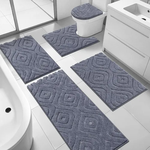 Miniatura 10 de Juego de alfombras de baño Ileading de 5 piezas, tapete de baño ultra suave y absorbente para baño, juego de alfombras de baño antideslizante y Café