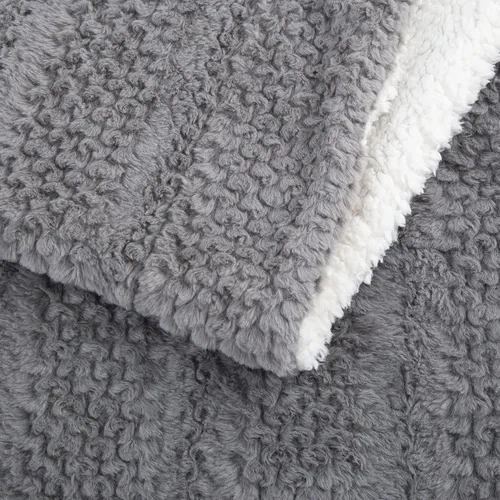Miniatura 7 de Tache - Manta de piel sintética gris para sofá, manta mullida con textura burbujeante a rayas en relieve, cálida, súper suave y esponjosa, manta