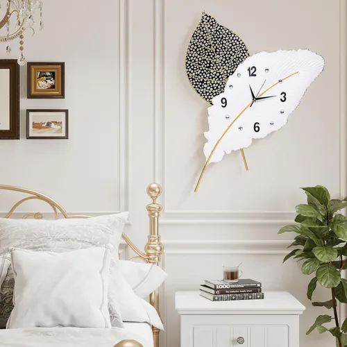 Miniatura 3 de Reloj de pared moderno con plumas, grande para decoración de sala de estar, reloj de pared decorativo, reloj de pared en blanco y negro, adecuado