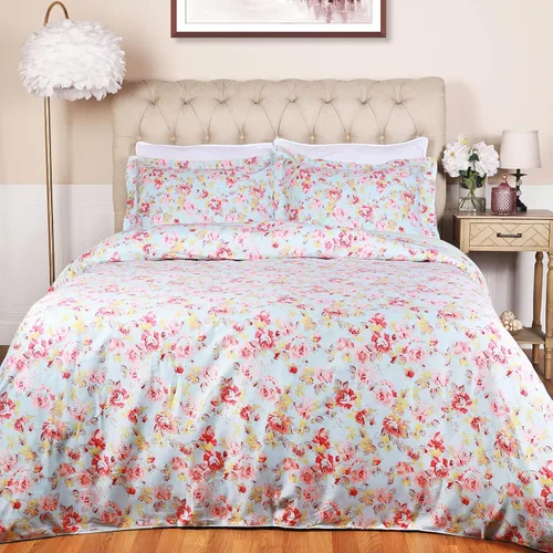 Miniatura 8 de Superior Juego de funda de edredón de algodón de 300 hilos con fundas de almohada, duradero y transpirable, lavable a máquina, ropa de cama floral