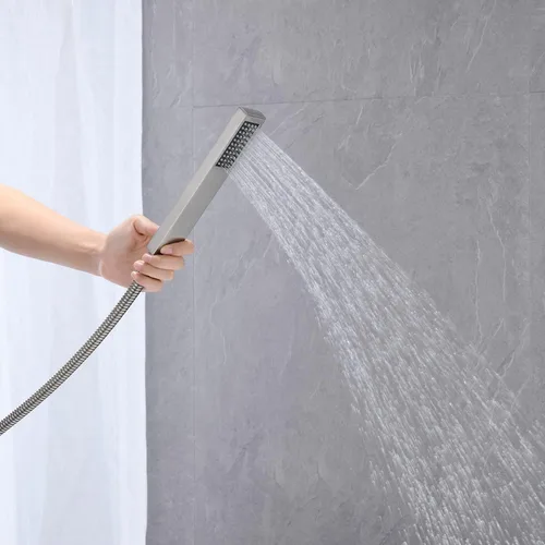 Miniatura 6 de Wowkk Grifo de bañera independiente, relleno de bañera de cascada, níquel cepillado, montaje en el suelo, latón de una sola manija, grifos de baño