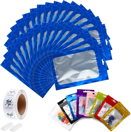 Miniatura 22 de Paquete de 150 bolsas holográficas de Mylar de 5 x 8 pulgadas con ventana transparente, pequeñas bolsas de papel de aluminio resellables