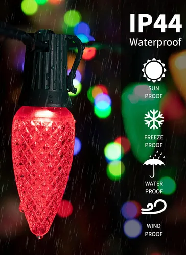 Miniatura 3 de Brightown - Cadena de luces de Navidad C9 al aire libre, luces LED de hadas facetadas de fresa, extensibles, con certificación UL, para fiesta, C9