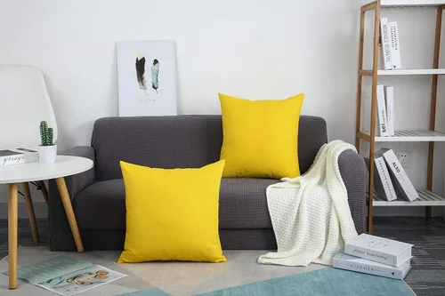 Miniatura 8 de TangDepot - Fundas de almohada decorativas hechas a mano, 100% lona de algodón sólida / fundas de almohada, (40x40 cm, Amarillo)
