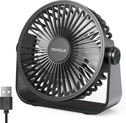 TriPole Ventilador de escritorio USB portátil, potente ventilador de escritorio personal de 3 velocidades con rotación de cabeza de 360° para el