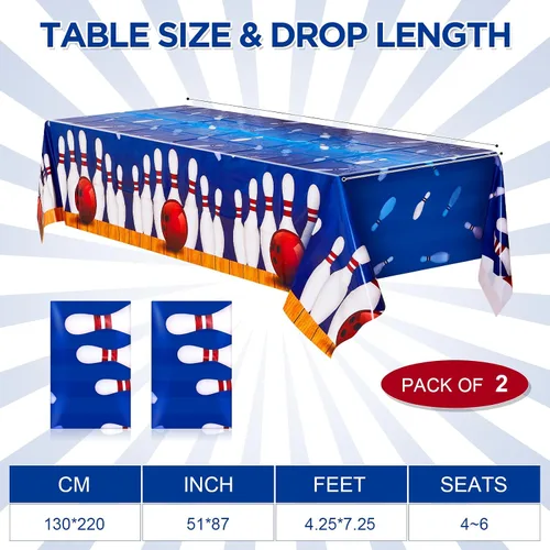 Miniatura 2 de Preboun 2 manteles de fiesta de bolos de 51 x 87 pulgadas, decoración de fiesta de bolos, rectangular, impermeable, suministros de plástico