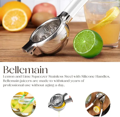 Miniatura 6 de Bellemain Exprimidor de cítricos Exprimidor de limón de metal Exprimidor de lima y limón de acero inoxidable con asas de silicona Exprimidor