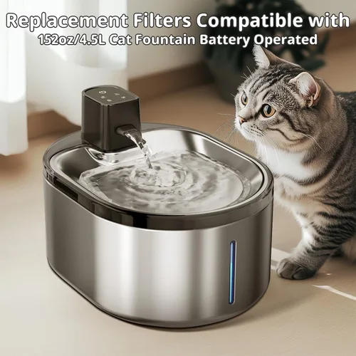 Miniatura 5 de Filtro de fuente de agua para gatos, filtro de fuente de bebida para mascotas y esponjas para fuente de agua inalámbrica para gatos de 152 oz/4.5 L