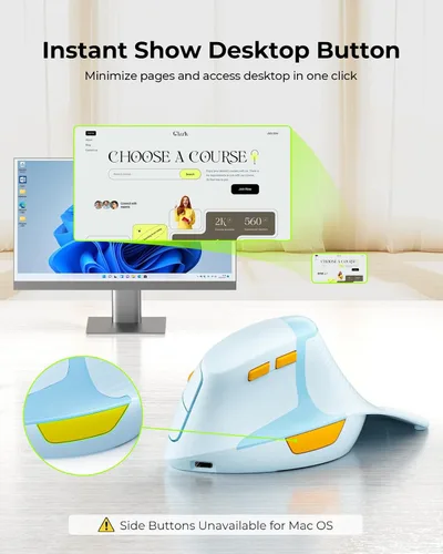 Miniatura 3 de Seenda MOE302 - Mouse ergonómico vertical con reposamanos, mouse inalámbrico recargable para aliviar el dolor de muñeca, acceso directo de Azul