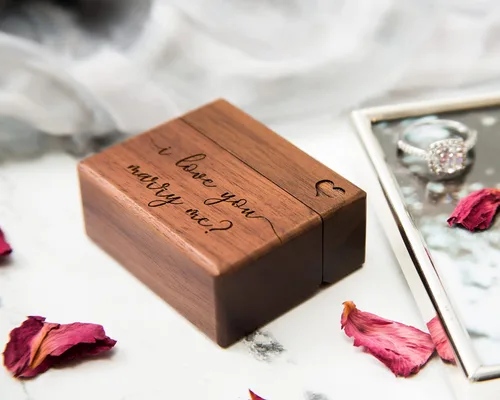 Miniatura 27 de MUUJEE Grow Old With Me Engraved Wooden Ring Box, Slim Engagement Proposal Ring Holder, Wedding Ceremony Ring Bearer Box, Fiance Gift Ideas