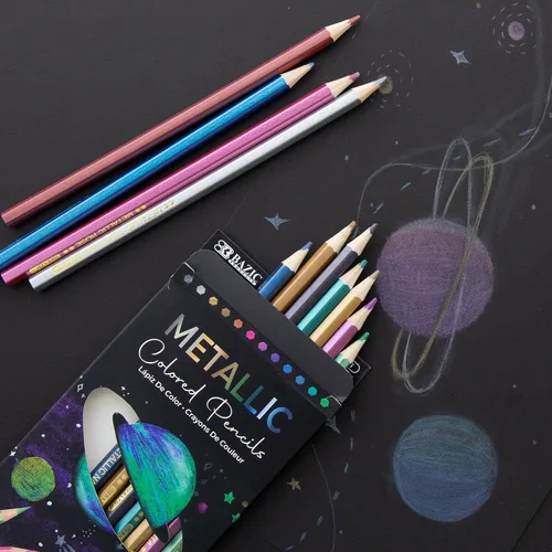 Miniatura 7 de BAZIC Products Lápices de colores metálicos, 12 tonos brillantes, juego de lápices preafilados para dibujar y colorear, suministros de arte