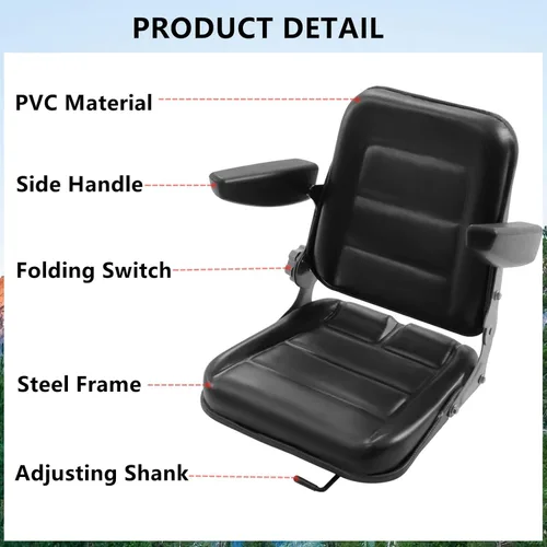 Miniatura 6 de Gdrasuya10 Asiento universal de tractor, negro, respaldo ajustable (30-180), puntos de masaje, material de PVC, compatible con la mayoría
