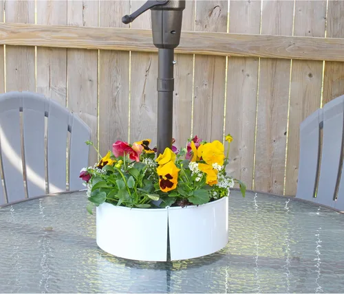 Miniatura 3 de AuldHome Design Maceta de sombrilla para mesa de patio con agujero para sombrilla (blanco)