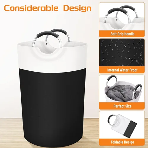Miniatura 3 de BlissTotes - Canasta de lavandería de 75 litros, cesta de ropa independiente, cesta de ropa sucia plegable, tela impermeable con asas de aluminio