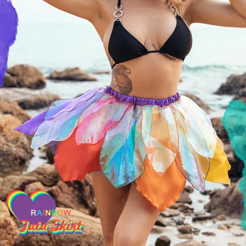 Miniatura 3 de Nicute Falda de baile arco iris, falda de vientre de pétalos, falda de tul en capas, falda de elfo en capas, falda de fiesta, disfraz para mujeres