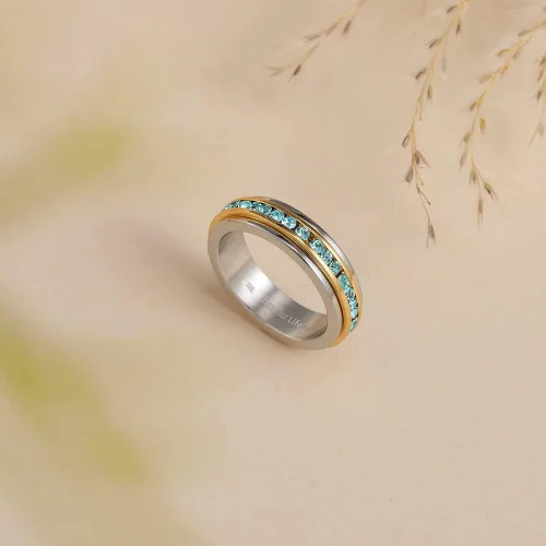 Miniatura 2 de Muses Art Design - Anillos para la ansiedad, anillos giratorios, anillos de banda con piedra de nacimiento, acero inoxidable, mujeres y hombres