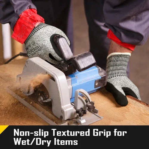 Miniatura 3 de COOLJOB A3 Cut Resistant Safety Work Gloves with Nitrile Grip, Touchscreen & Flexible for Gardening Fishing Construction A3 gris (paquete de 1)