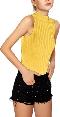 Miniatura 2 de Nicetage Suéter de punto sin mangas para mujer, ajustado, cuello alto, elástico, básico, camiseta sin mangas