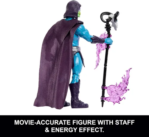 Miniatura 3 de Masters of the Universe Figura de características Havoc Staff Attack Skeletor, movimiento de acción de giro y liberación, 5.5 pulgadas y accesorio