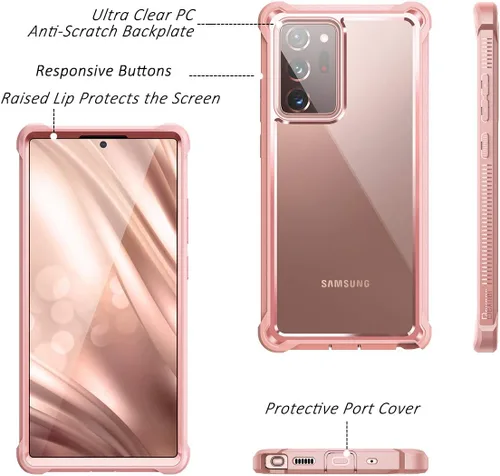 Miniatura 3 de Dexnor Funda para Galaxy Note 20 Ultra con Protector de Pantalla Transparente Metal Electrochapado 360 Cuerpo Completo Resistente Protectora Rosa