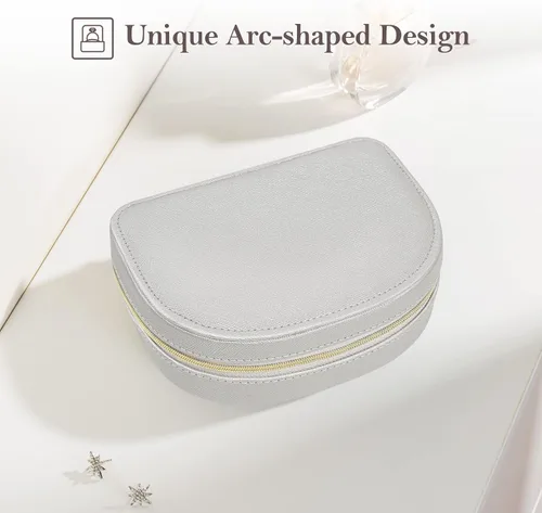 Miniatura 4 de ProCase Joyero de tamaño de viaje, pequeño estuche de joyería portátil en forma de concha, mini organizador de joyas de 2 capas en piel sintética